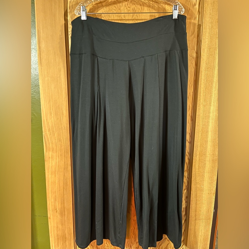 Garnet Hill Elegant Black Wide Leg Pants with Front Pleat Detail